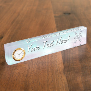 Pisces Zodiac Symbol Mother of Pearl Decor Desk Name Plate