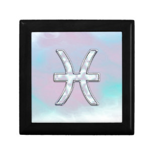 Pisces Zodiac Symbol Mother of Pearl Decor Gift Box