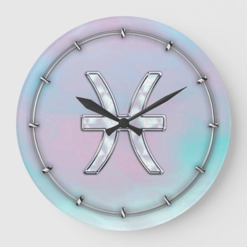 Pisces Zodiac Symbol Mother of Pearl Decor Large Clock