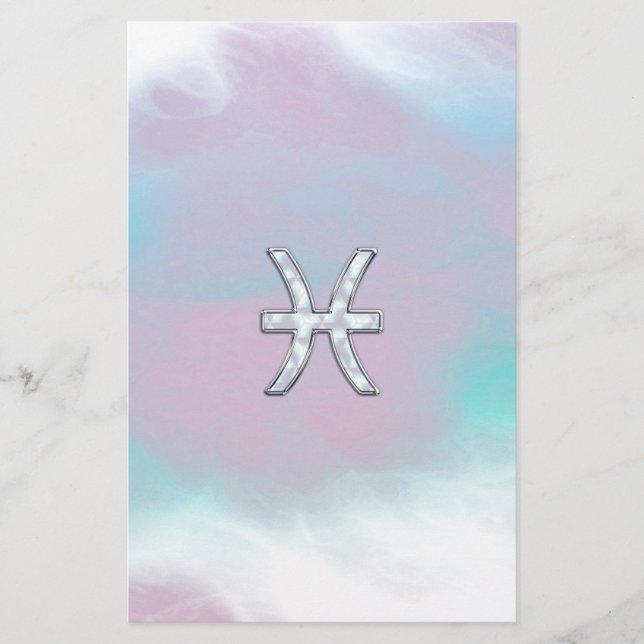 Pisces Zodiac Symbol Mother of Pearl Decor Stationery (Front)