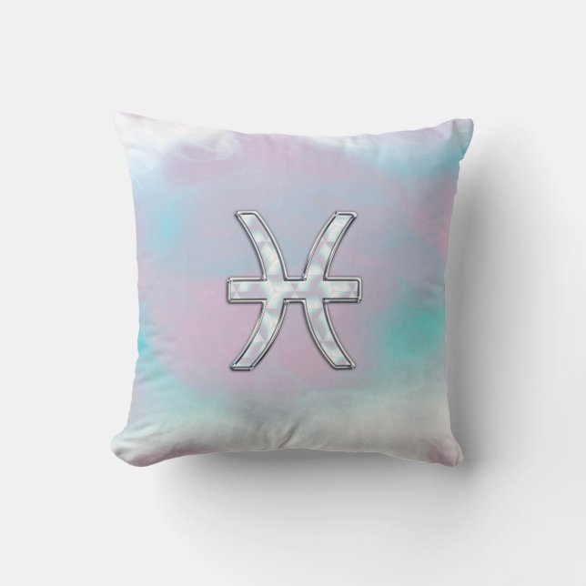 Pisces Zodiac Symbol Mother of Pearl Decor Throw Pillow (Front)
