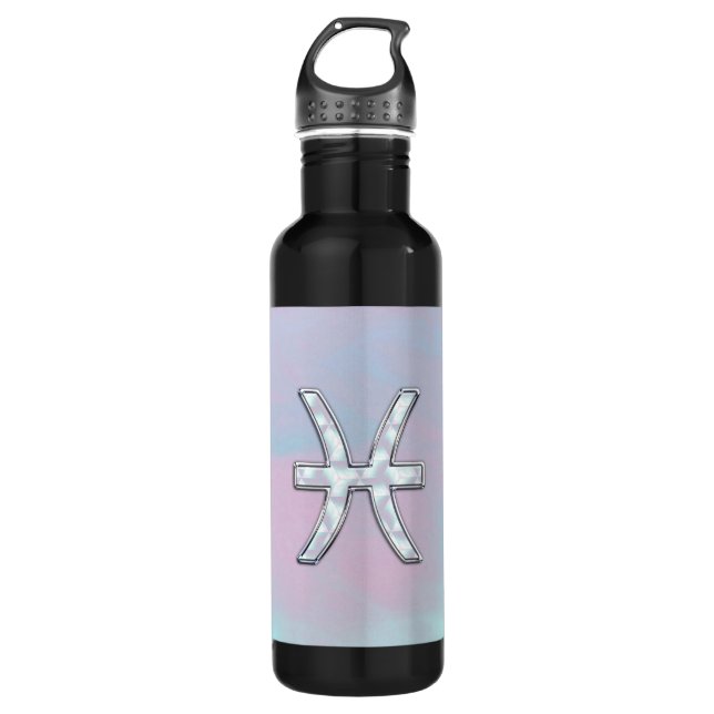 Pisces Zodiac Symbol Mother of Pearl Decor Water Bottle (Front)