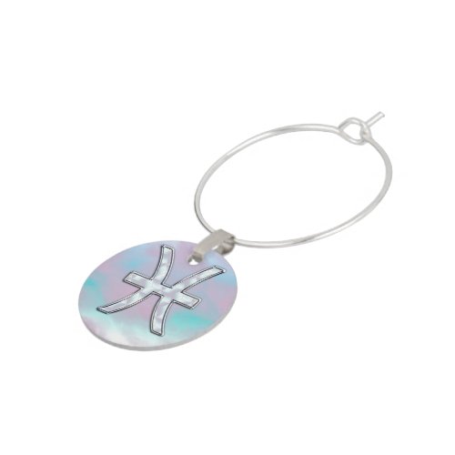 Pisces Zodiac Symbol Mother of Pearl Decor Wine Glass Charm