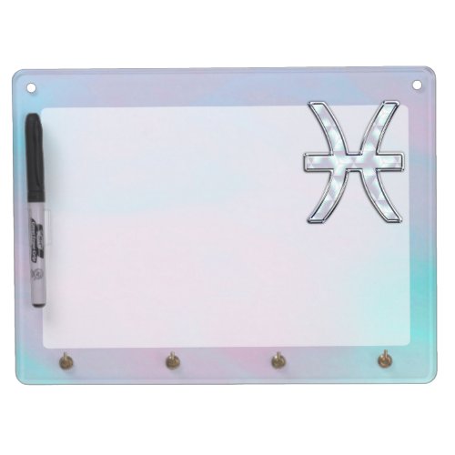 Pisces Zodiac Symbol Mother of Pearl style Dry Erase Board With Keychain Holder
