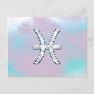 Pisces Zodiac Symbol Mother of Pearl style Postcard