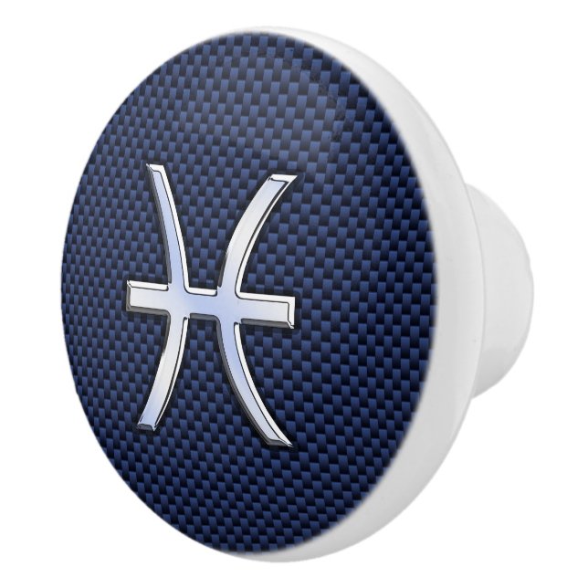 Pisces Zodiac Symbol Navy Blue Carbon Fiber Print Ceramic Knob (Right)