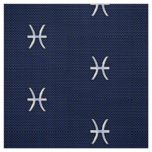 Pisces Zodiac Symbol Navy Blue Carbon Fiber Print Fabric