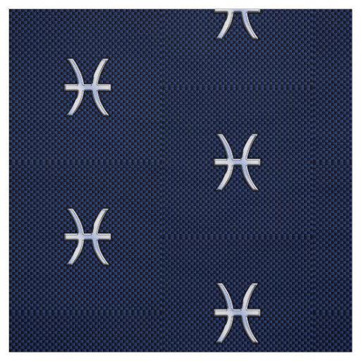 Pisces Zodiac Symbol Navy Blue Carbon Fiber Print Fabric