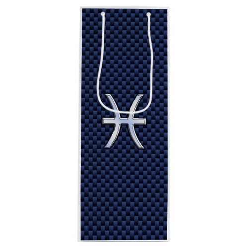 Pisces Zodiac Symbol Navy Blue Carbon Fiber Print Wine Gift Bag