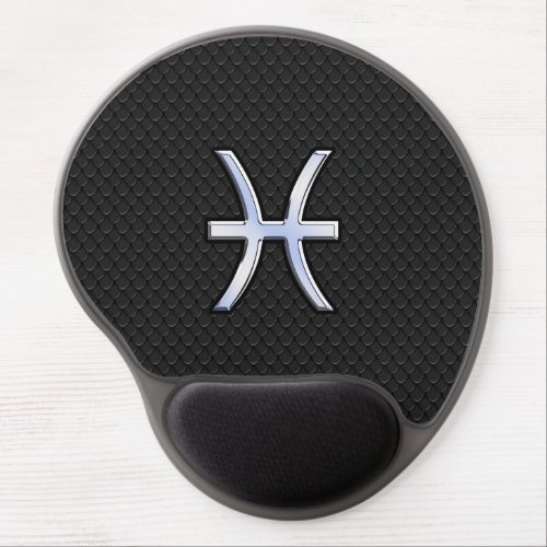 Pisces Zodiac Symbol on Black Snake Skin Decor Gel Mouse Pad