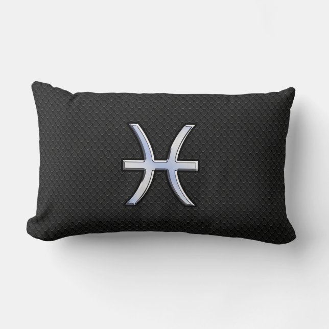 Pisces Zodiac Symbol on Black Snake Skin Decor Lumbar Pillow (Front)