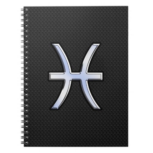 Pisces Zodiac Symbol on Black Snake Skin Decor Notebook