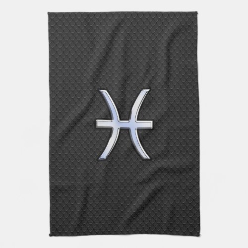 Pisces Zodiac Symbol on Black Snake Skin Decor Towel