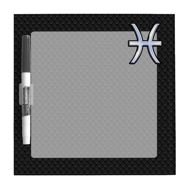 Pisces Zodiac Symbol on Black Snake Skin Style Dry Erase Board (Front)