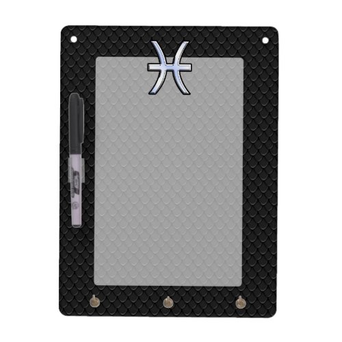 Pisces Zodiac Symbol on Black Snake Skin Style Dry Erase Board