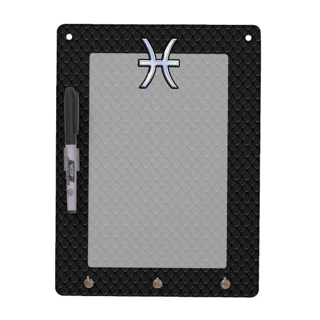 Pisces Zodiac Symbol on Black Snake Skin Style Dry Erase Board (Front)