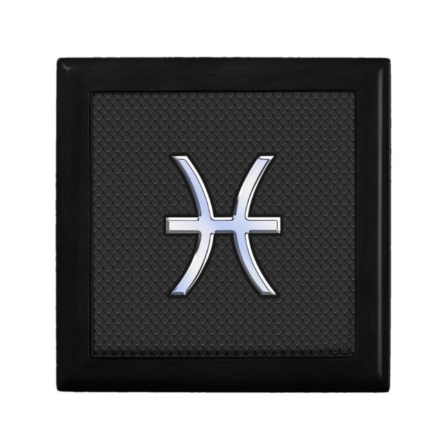 Pisces Zodiac Symbol on Black Snake Skin Style Gift Box (Front)