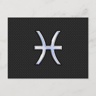 Pisces Zodiac Symbol on Black Snake Skin Style Postcard