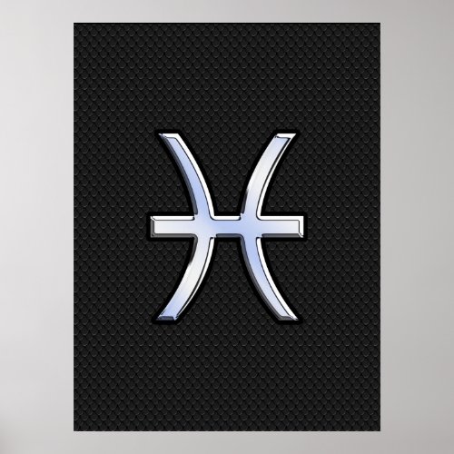 Pisces Zodiac Symbol on Black Snake Skin Style Poster