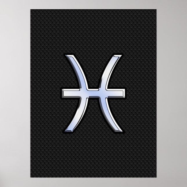 Pisces Zodiac Symbol on Black Snake Skin Style Poster (Front)