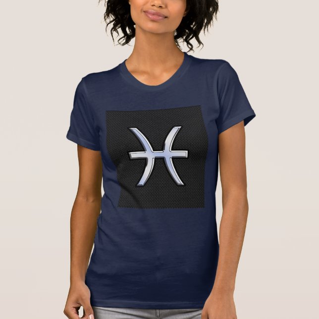 Pisces Zodiac Symbol on Black Snake Skin Style T-Shirt (Front)