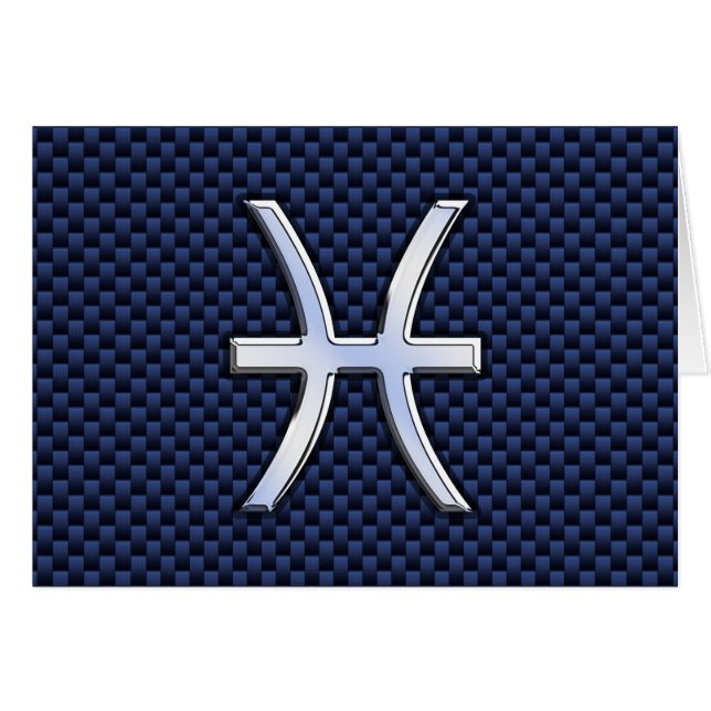 Pisces Zodiac Symbol on Blue Carbon Fiber Print (Front Horizontal)