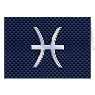 Pisces Zodiac Symbol on Blue Carbon Fiber Print Cards