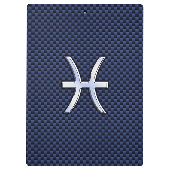 Pisces Zodiac Symbol on Blue Carbon Fiber Print Clipboard (Back)