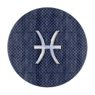 Pisces Zodiac Symbol on Blue Carbon Fiber Print Cutting Board