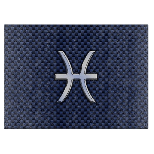 Pisces Zodiac Symbol on Blue Carbon Fiber Print Cutting Board (Front)