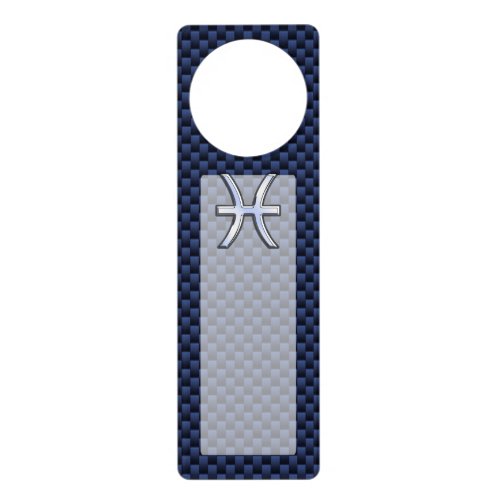 Pisces Zodiac Symbol on Blue Carbon Fiber Print Door Hanger