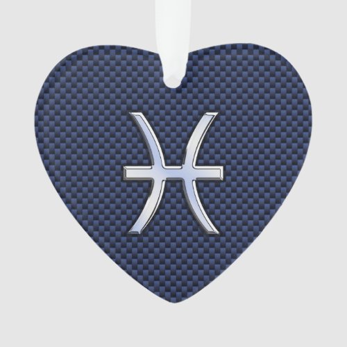 Pisces Zodiac Symbol on Blue Carbon Fiber Print Ornament