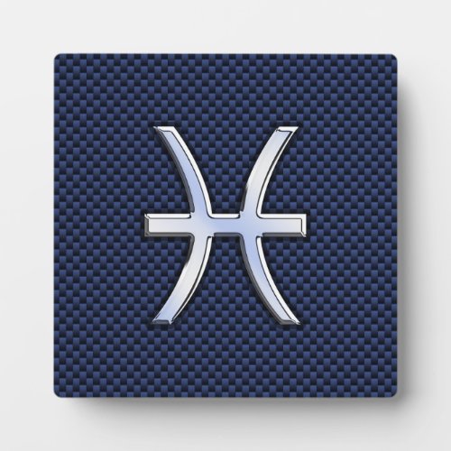 Pisces Zodiac Symbol on Blue Carbon Fiber Print Plaque