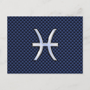 Pisces Zodiac Symbol on Blue Carbon Fiber Print Postcard