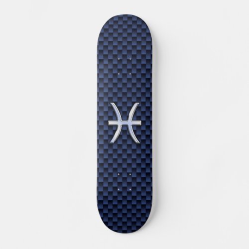 Pisces Zodiac Symbol on Blue Carbon Fiber Print Skateboard