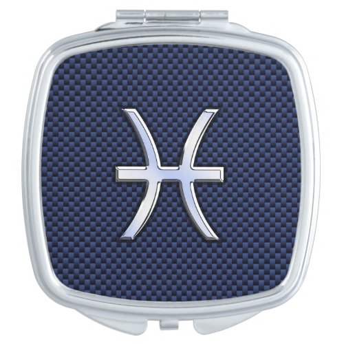 Pisces Zodiac Symbol on Blue Carbon Fiber Print Vanity Mirror