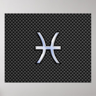 Pisces Zodiac Symbol on Carbon Fiber Print