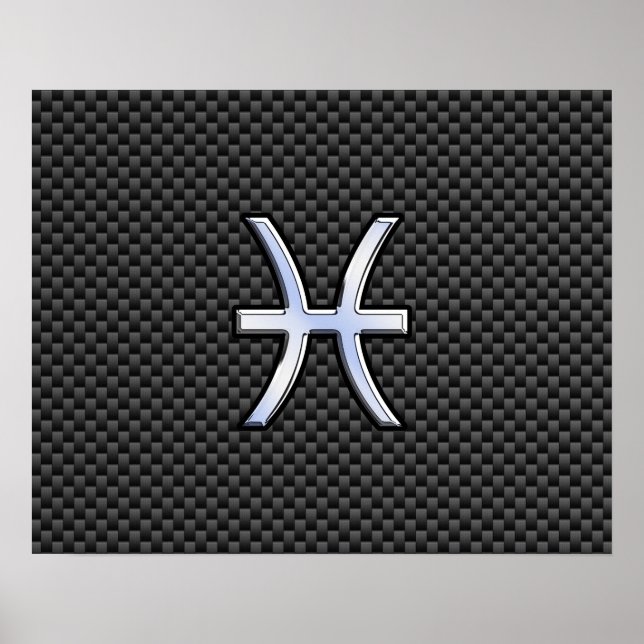 Pisces Zodiac Symbol on Carbon Fiber Print (Front)