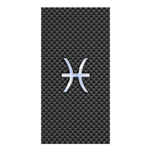 Pisces Zodiac Symbol on Carbon Fiber Print Card