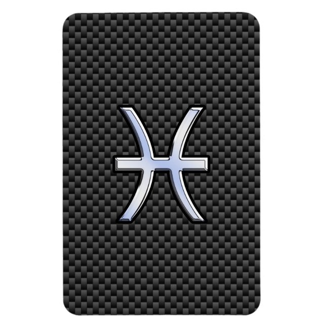 Pisces Zodiac Symbol on Carbon Fiber Print Magnet (Vertical)