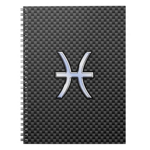 Pisces Zodiac Symbol on Carbon Fiber Print Notebook