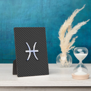 Pisces Zodiac Symbol on Carbon Fiber Print Plaque