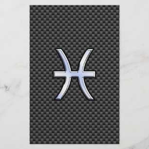 Pisces Zodiac Symbol on Carbon Fiber Print Stationery