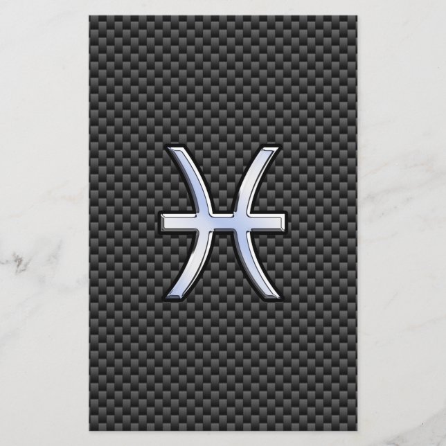 Pisces Zodiac Symbol on Carbon Fiber Print Stationery (Front)