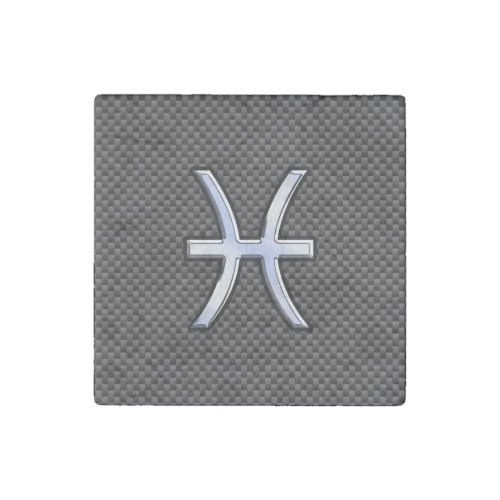 Pisces Zodiac Symbol on Carbon Fiber Print Stone Magnet