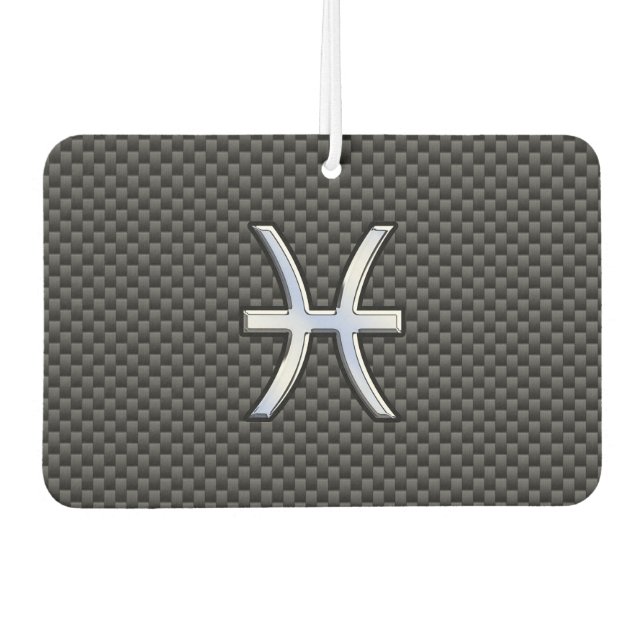 Pisces Zodiac Symbol on Carbon Fiber Style Air Freshener (Front)