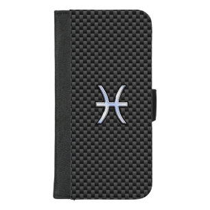 Pisces Zodiac Symbol on Carbon Fiber Style iPhone 8/7 Plus Wallet Case