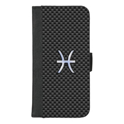 Pisces Zodiac Symbol on Carbon Fiber Style iPhone 87 Plus Wallet Case
