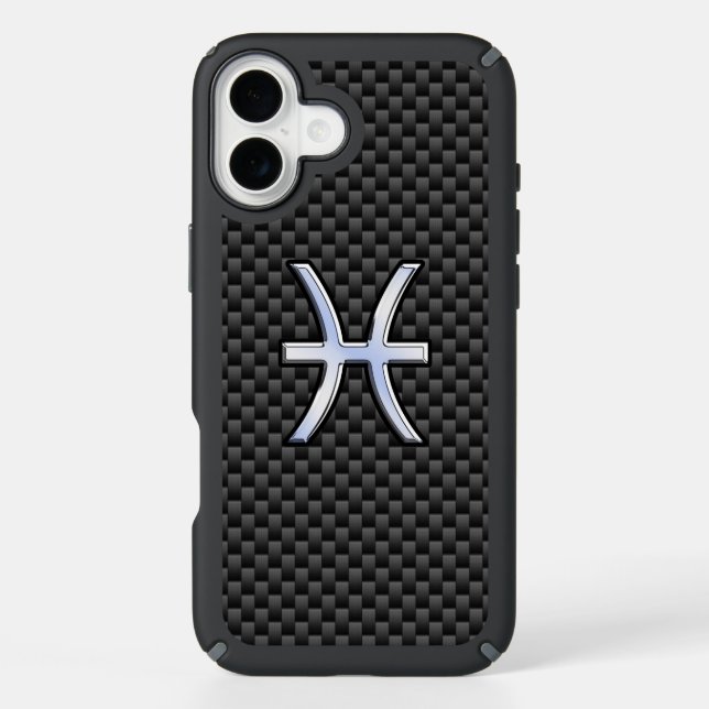 Pisces Zodiac Symbol on Carbon Fiber Style Speck iPhone Case (Front)