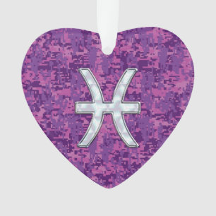 Pisces Zodiac Symbol on Fuchsia Pink Digital Camo Ornament